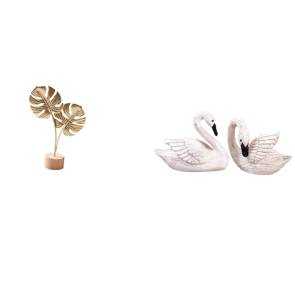 3 Pieces Swan Statue Leaf Sculpture Resin Metal Base Modern Art Decor for Bedroom Table Party Anniversary Gift