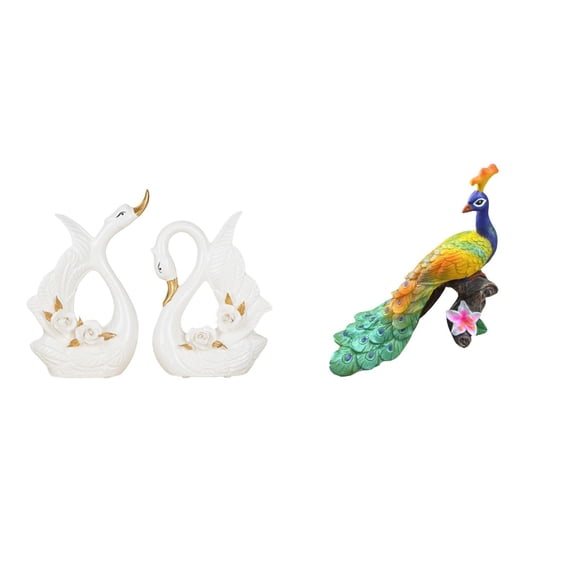 3 Pieces Swan Statue Peacock Sculpture Animal Figurine Durable Ceramic Resin Material Home Decor Display for Living Room