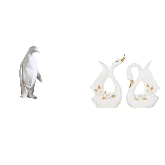 3 Pieces Swan Statue Penguin Sculpture Animal Figurine Lightweight Resin Ceramic for Living Room Bar Office Decor