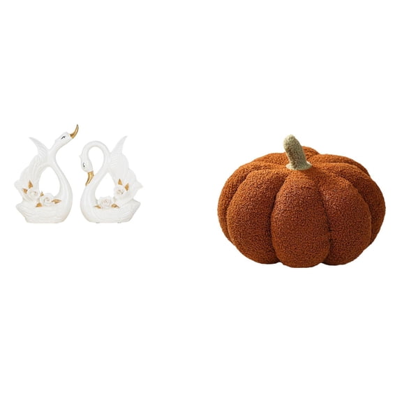 3 Pieces Swan Statue Pumpkin Pillow Sculpture Ceramic Plush for Halloween Bedroom Living Room Decoration
