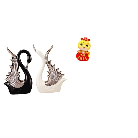 3 Pieces Swan Statue Snake Figurine Sculpture Ceramic Resin Material Living Room Shelf Decor for Wedding Anniversary