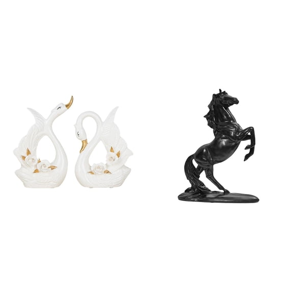 3 Pieces Swan Statues Horse Figurines Ceramic Resin Animal Sculpture Elegant Shelf Display for Home Bedroom