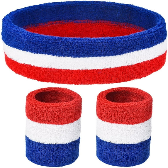 3 Pieces Sweatbands Set, Includes Sports Headband And Wrist Sweatbands Striped Sweat Band For Athletic Men And Women