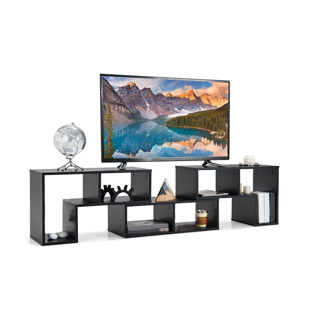 Black Adjustable L-Shaped TV Stand with Open Shelves