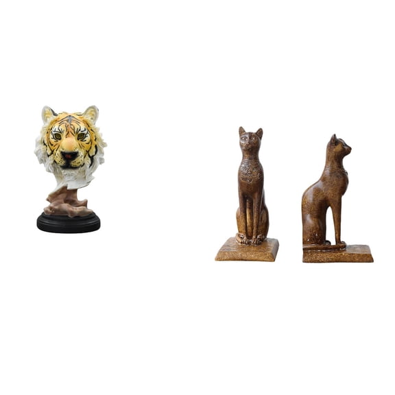 3 Pieces Tabletop Sculpture Tiger Head Statue Cat Figurine Resin Material for Living Room Office Decor