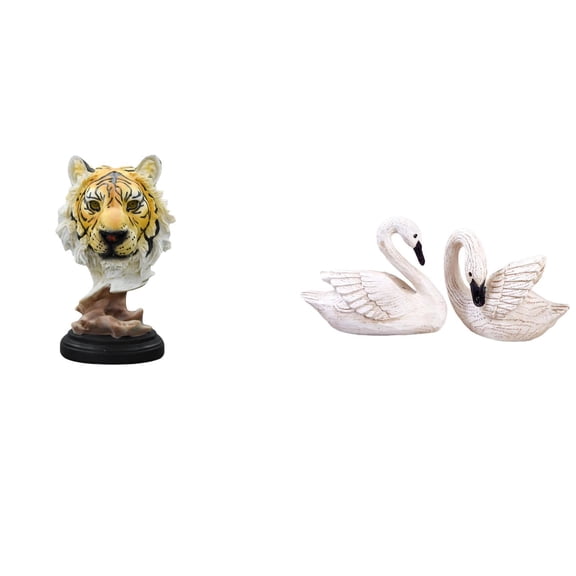 3 Pieces Tabletop Sculpture Tiger Head Swan Resin Material Decorative for Home Office Party Display