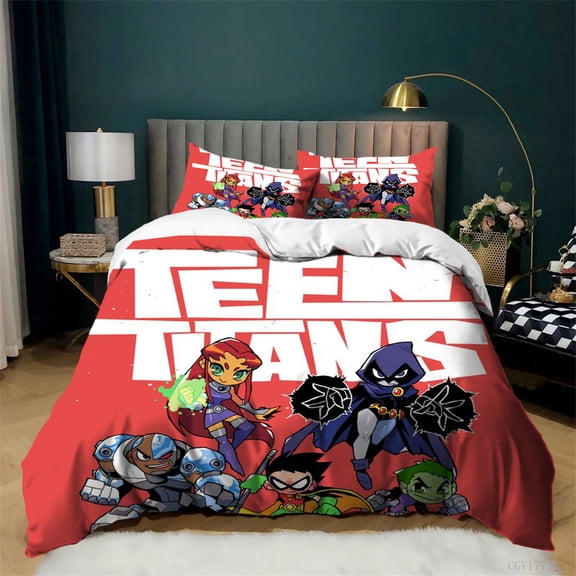 3 Pieces Teens_Titans Duvet Cover Set All Season Lightweight Bedding Set with Zipper Soft Comfortable Quilt Cover for Bedroom