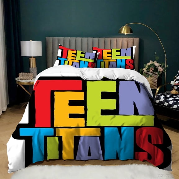 3 Pieces Teens_Titans Duvet Cover Set Twin Cartoon Bedding Set Lightweight Comfortable Quilt Cover for All Season