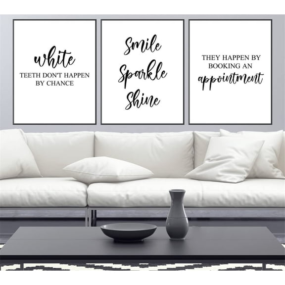 3 Pieces Teeth Whitening Art Prints Dental Quotes for Dental Office Canvas Painting Framed Poster Modular Wall Pictures Artwork for Dental Office Decoration with Inner Frame
