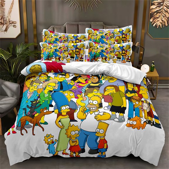 3 Pieces The Simp-sons Duvet Cover Queen Size Lightweight Bedding Set for All Season Ultra Soft Quilt Covers Zipper Closure