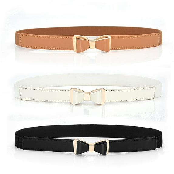 3 Pieces Thin Women's Waist Belts, Thin Elastic Bow Belts for Dresses, 3 Colours, 68*3cm - Black+White+Brown