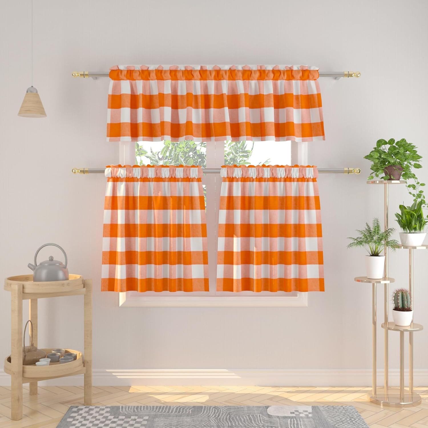 3 Pieces Tier Curtains and Valance Set Buffalo Check Kitchen Tiers ...