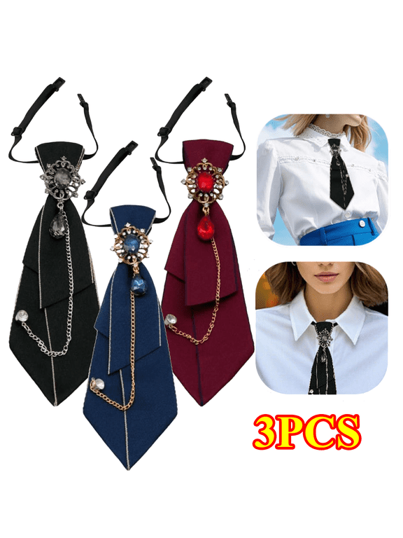 3 Pieces Ties for Women with Big Crystal, Adjustable Rhinestone Womens Tie Pretied Neckties for Women Lady Casual