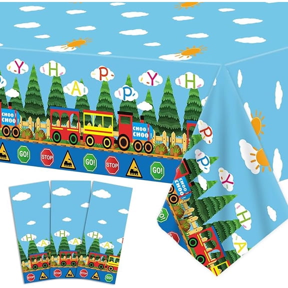 3 Pieces Train Tablecloths Plastic Train Birthday Party Supplies Train Party Decorations Disposable Table Cover for Boy Birthday Baby Shower