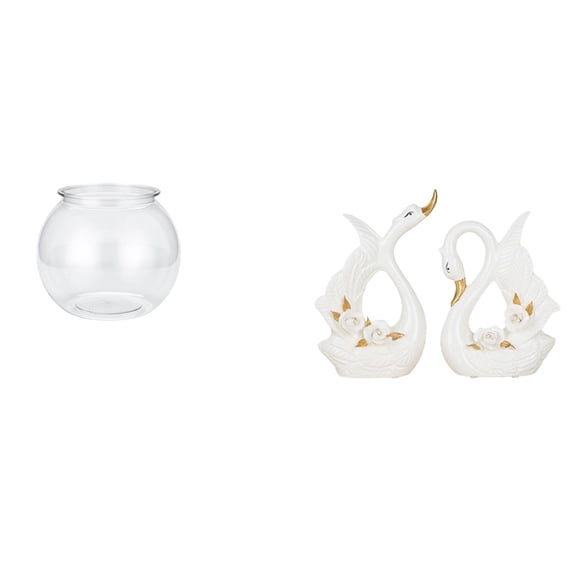 3 Pieces Transparent Small Fish Tank Swan Table Sculpture Ceramic Animal Figurine Decorative Vase Office Bookshelf