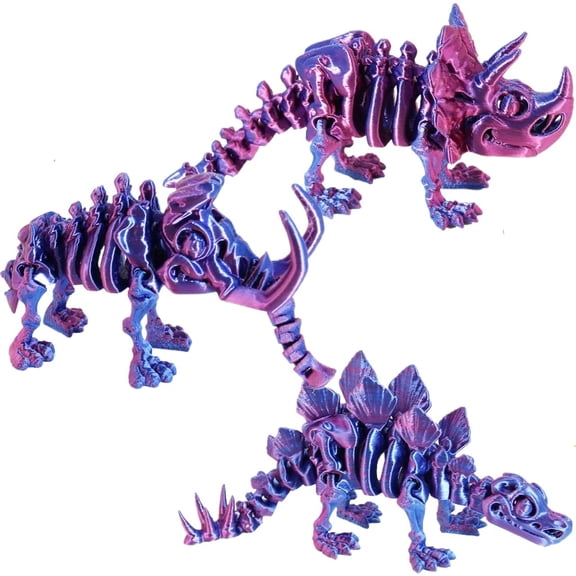 3 Pieces Triceratops, Stegosaurus, Mammoth Movable Jointed 3D Printed Dinosaur Skeletons, 3D Printed Animal Adult Office Stress Ornament, Holiday Party Decoration, Birthday Surprise