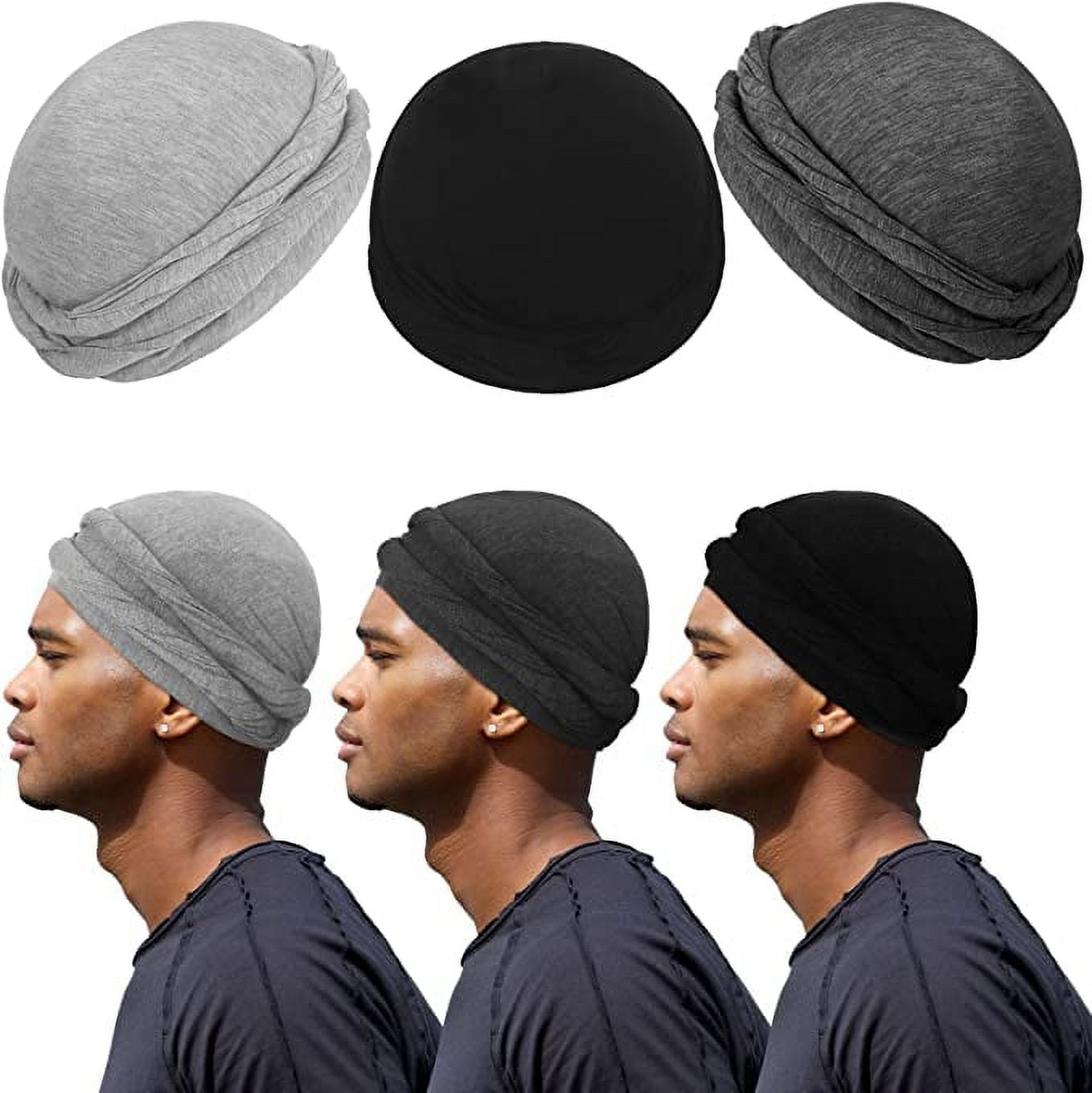 3 Pieces Turbans for Men Sweat Wicking Durag Cooling Turban for Cycling Motorcycle Sports - Black,Dark Gray,Light Gray 3 Pieces Turbans for Men Sweat Wicking Durag Cooling Turban for Cycling Motorcycle Sports - Black,Dark Gray,Light Gray