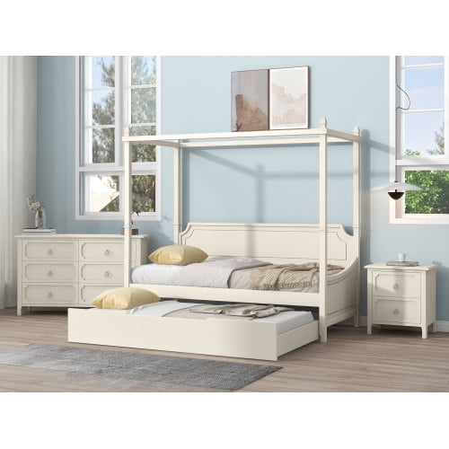 3 Pieces Twin Canopy Daybed with Trundle with Nightstand and Dresser