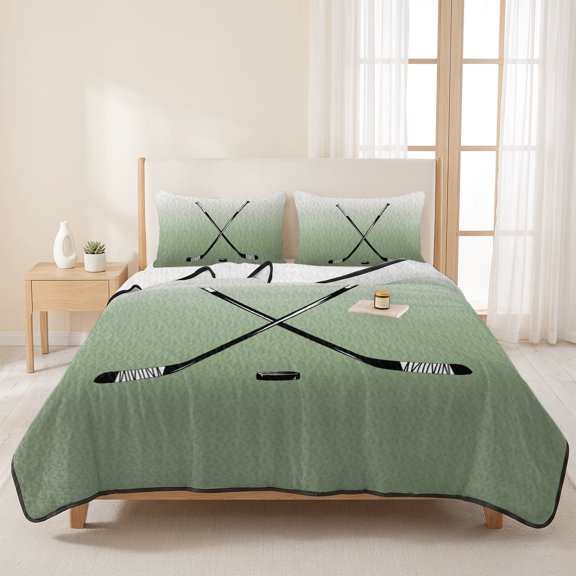 3 Pieces Twin Quilt Set,Golf Clubs Outdoor Sports Soft Bedding Sets with 1 Quilt & 2 Pillow Shams,Sage Green Gradient Summer Bedspread Lightweight Coverlet Comforter for All Season