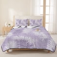 thumbnail image 1 of 3 Pieces Twin XL Quilt Set,Tropical Palm Leaves Soft Bedding Sets with 1 Quilt & 2 Pillow Shams,Dreamy Purple Background Summer Bedspread Lightweight Coverlet Comforter for All Season, 1 of 6