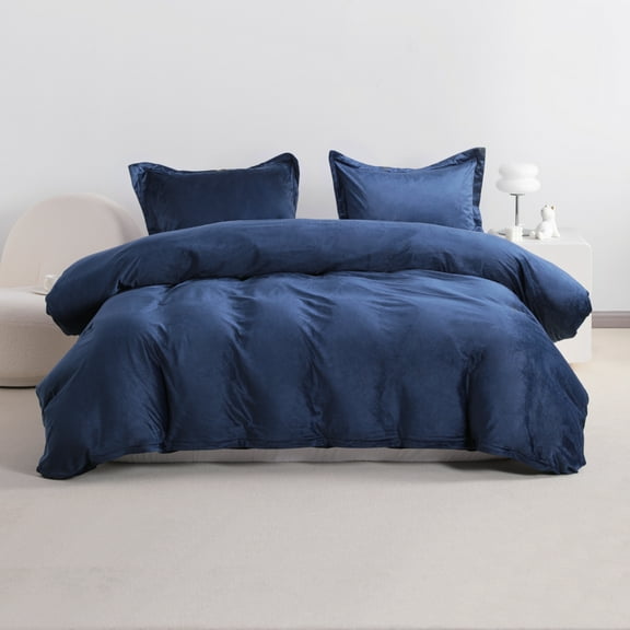 3 Pieces Ultra Soft Velvet Duvet Cover Set, Cozy and Warm Bedding Comforter Cover Set, Twin Size, 1 Duvet Cover with 2 Pillow Shams, Navy Blue