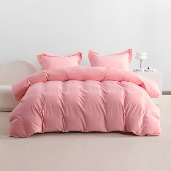 3 Pieces Ultra Soft Velvet Duvet Cover Set, Cozy and Warm Bedding Comforter Cover Set, Twin Size, 1 Duvet Cover with 2 Pillow Shams, Pink
