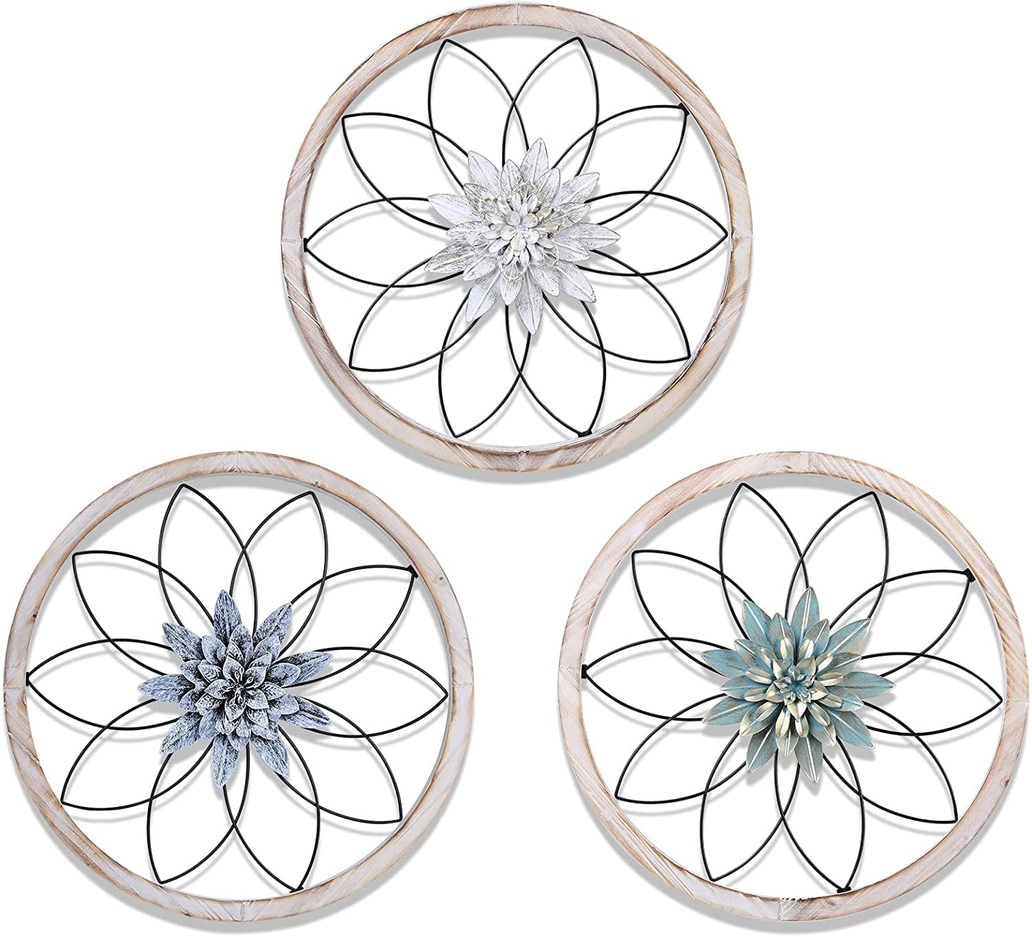 Round Farmhouse Wood and Metal Wall Decor Set