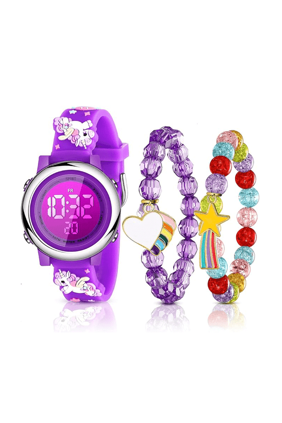 3 Pieces Unicorn Digital Watch And Unicorn Bracelet Luminous Watch with Alarm Stopwatch Unicorn Easter Birthday Gift