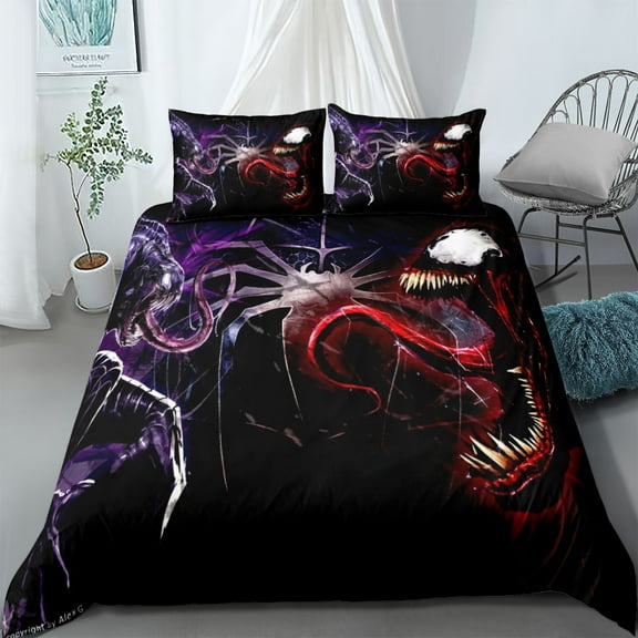 3 Pieces Venom Bedding Set 3D Printed Duvet Cover Set Ultra Soft Breathable Comforter Cover with Zipper Closure
