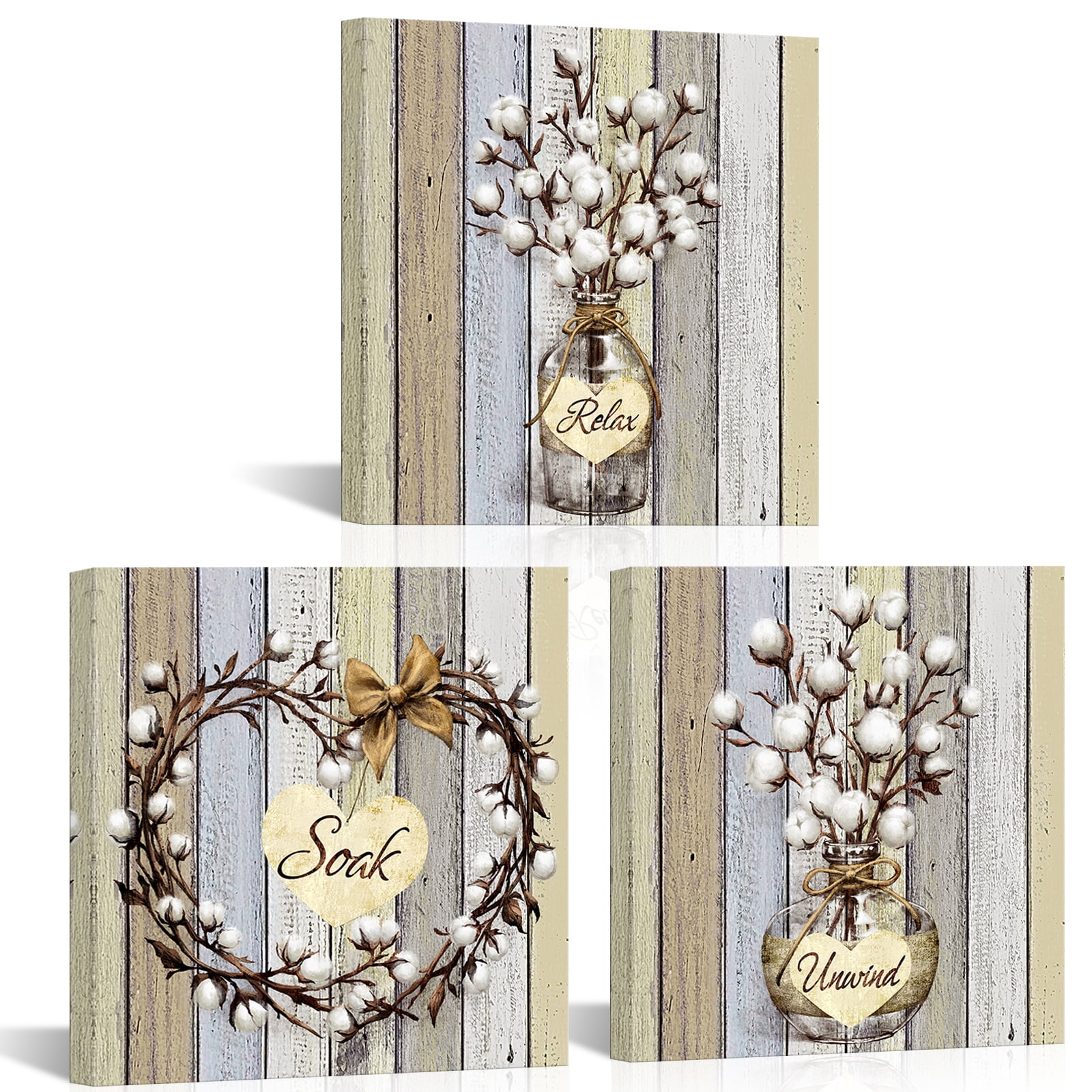 3 Pieces Vintage Floral Canvas Art Vase Flower Painting Retro Artwork for Living Room Bedroom