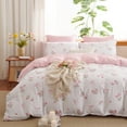 thumbnail image 1 of 3 Pieces Vintage Style Garden Pink Floral Bowknot Queen Duvet Cover Set Cute Tulips Floral Heart Bedding Set Chic Shabby Floral Botanical Comforter Cover Set, 1 of 5