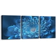 thumbnail image 1 of - 3 Pieces Wall Art Blue Canvas Flower for Modern Home Living Room Bedroom Office Blooming Flowers Painting Prints on Canvas Modern Artwork Stretched and Framed Ready to Hang - 12" x 16" x 3, 1 of 6