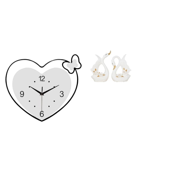 3 Pieces Wall Clock Swan Statue Table Sculpture Acrylic Ceramic Material Living Room Office Decor