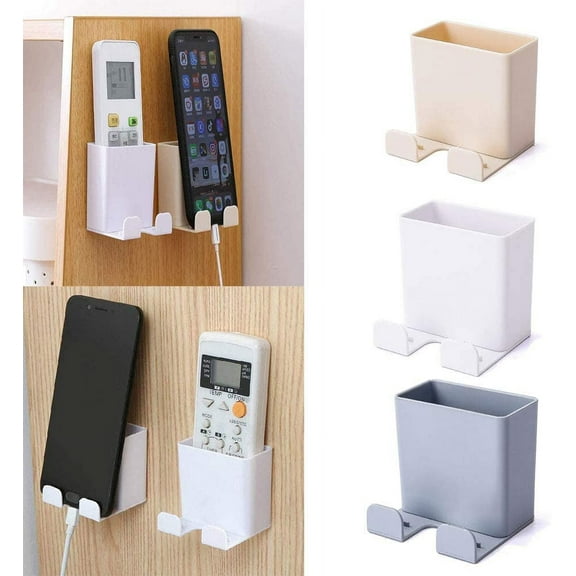 3 Pieces Wall Mounted Cell Phone Holder, Abs With Hook Wall Mounted Organizer Box For Cell Phone Charging Rack, Remote Control Storage Box