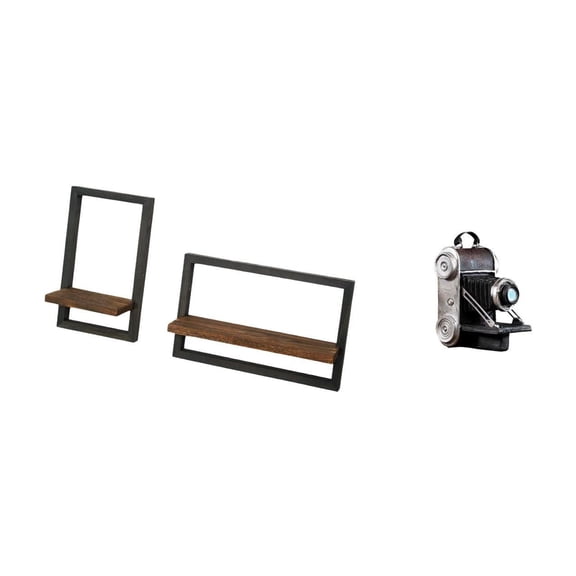 3 Pieces Wall Storage Shelves Wooden Floating Shelves Resin Camera Statue Space Saving Home Kitchen Bar Display
