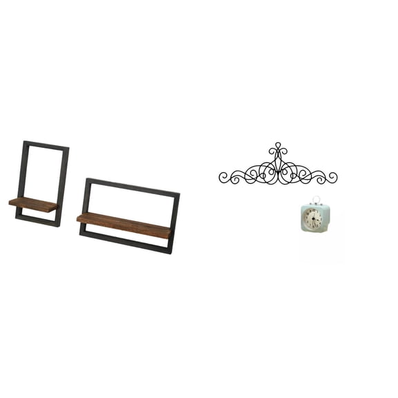 3 Pieces Wall Storage Shelves Wooden Floating Shelves Scroll Wall Art Decor Durable Metal for Home Living Room Kitchen