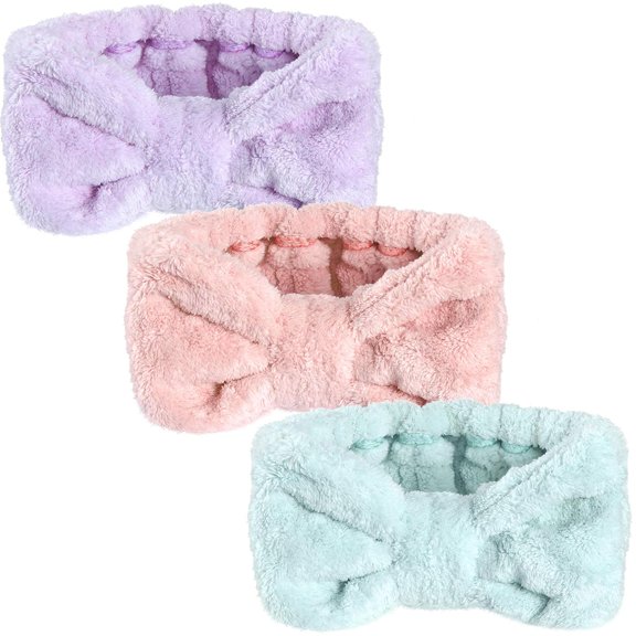 3 Pieces Wash Face Headband Makeup Spa Headband Towel Terry Hair Bands Microfiber Bowtie Headbands Shower Facial Adjustable Headband for Women