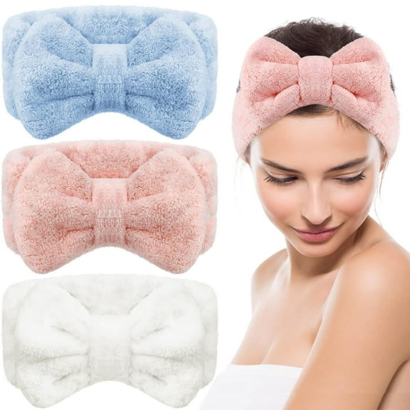3 Pieces Wash Face Headband Makeup Spa Headband Towel Terry Hair Bands Microfiber Bowtie Headbands Shower Facial Adjustable Headband for Women