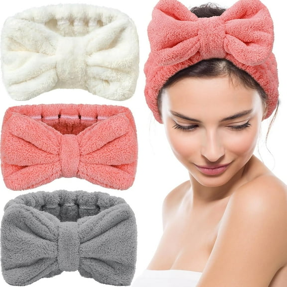 3 Pieces Wash Face Headband Makeup Spa Headband Towel Terry Hair Bands Microfiber Bowtie Headbands Shower Facial Adjustable Headband for Women