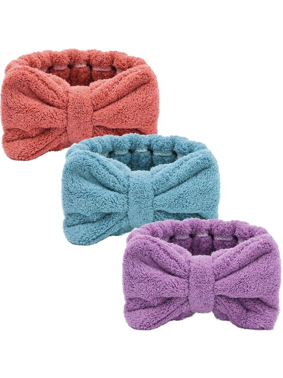 3 Pieces Wash Face Headband Makeup Spa Headband Towel Terry Hair Bands Microfiber Bowtie Headbands Shower Facial Adjustable Headband for Women