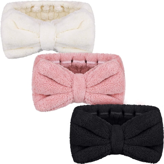 3 Pieces Wash Face Headband Makeup Spa Headband Towel Terry Hair Bands Microfiber Bowtie Headbands Shower Facial Adjustable Headband for Women