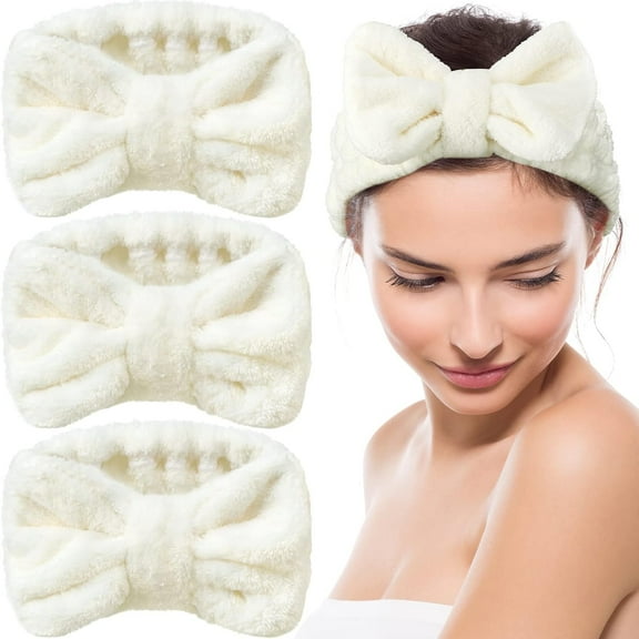 3 Pieces Wash Face Headband Makeup Spa Headband Towel Terry Hair Bands Microfiber Bowtie Headbands Shower Facial Adjustable Headband for Women