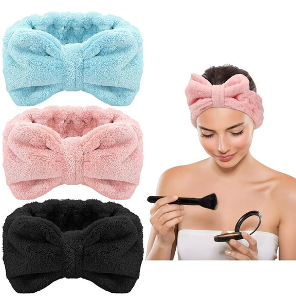 3 Pieces Wash Face Headband Makeup Spa Headband Towel Terry Hair Bands Microfiber Bowtie Headbands Shower Facial Adjustable Headband for Women