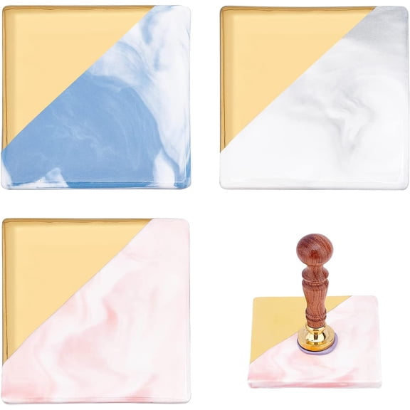 3 Pieces Wax Seal Marble Square Marble Pattern Absorbent Ceramic Coasters Stone for DIY Cooling Sealing Wax Stamp Sticks/Beads Tabletop Protection Housewarming Gift (Pink + Blue + Gray)