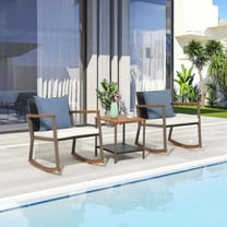 3 Pieces Wicker Rocking Bistro, Weather Rattan Patio Outdoor Furniture Conversation Chair Sets with Coffee Table and Cushions for Porch, Poolside, Balcony, Garden, Backyard