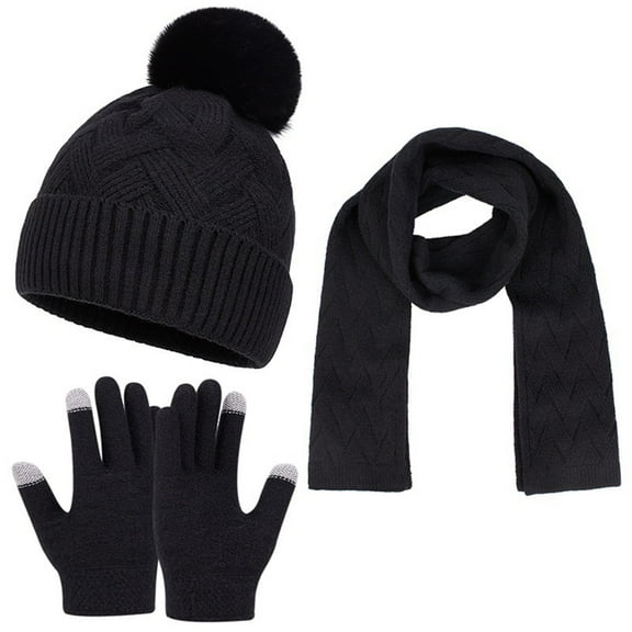 3-Pieces Winter Hat Neck Warmer Touchscreen Gloves Set Knit Thick Scarf Beanie Hats Scarves Set Gifts for Women Merry Christmas! （One Size)