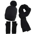 thumbnail image 1 of 3 Pieces Winter Hats for Men Women Scarf Touch Screen Gloves Set Men's Winter Warm Plus Velvet Thick Hat Scarf Neck Solid Color Screen Gloves Three Piece Set Hat Black, 1 of 5