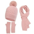 thumbnail image 1 of 3 Pieces Winter Hats for Men Women Scarf Touch Screen Gloves Set Men's Winter Warm Plus Velvet Thick Hat Scarf Neck Solid Color Screen Gloves Three Piece Set Hat Pink, 1 of 5