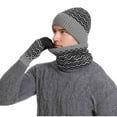 thumbnail image 1 of 3 Pieces Winter Hats for Men Women Scarf Touch Screen Gloves Set Men's Stripe Winter Woolen Hat Set Color Blocked Knitted Hat Scarf Glove Dark Gray, 1 of 3