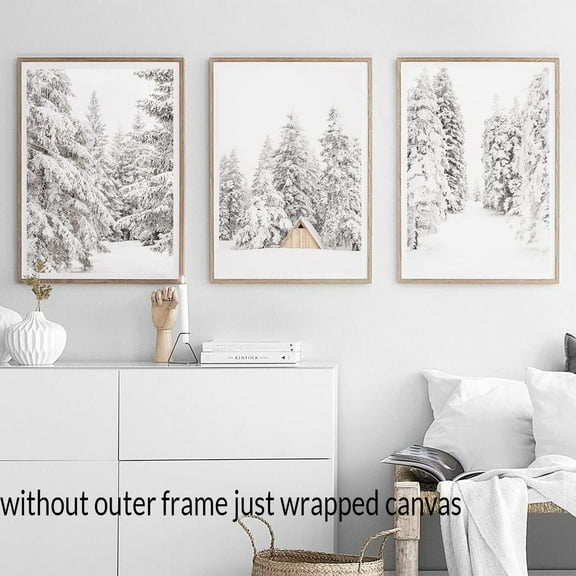 3 Pieces Winter Snowy Forest Prints Snow Covered Pine Trees Prints Posters Wall Art Canvas Painting for Artwork Bedroom Home Christmas Decor with Inner Frame